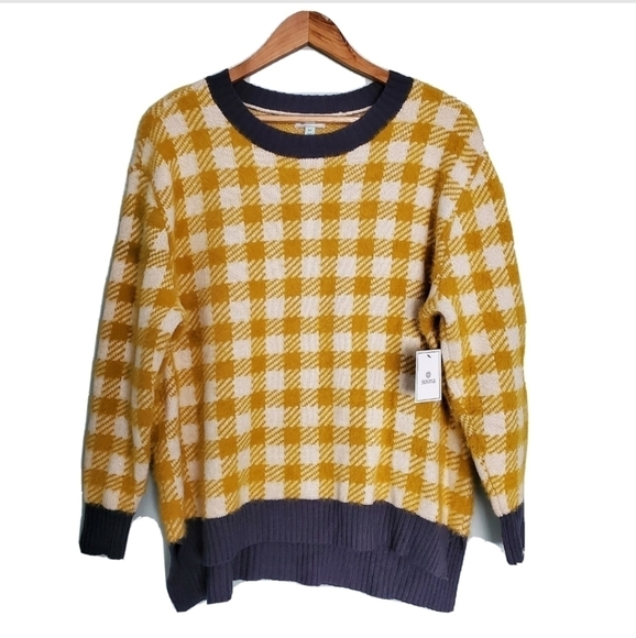 NEW SUSINA Buffalo Checkered Yellow Plaid Sweater - Picture 2 of 5
